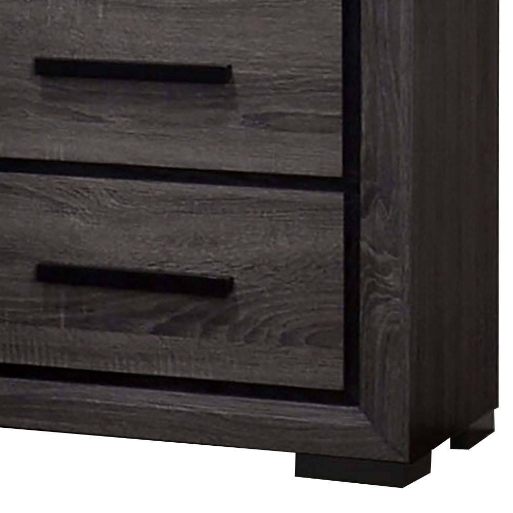 Wooden Nightstand With 2 Drawers And Finger Pull Handle,Gray And Black By Benzara | Nightstands | Modishstore - 5