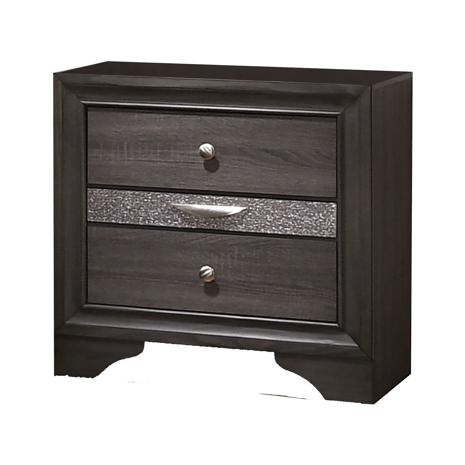 Wooden Nightstand With 2 Drawers And 1 Jewelry Drawer, Gray And Silver By Benzara | Nightstands |  Modishstore 