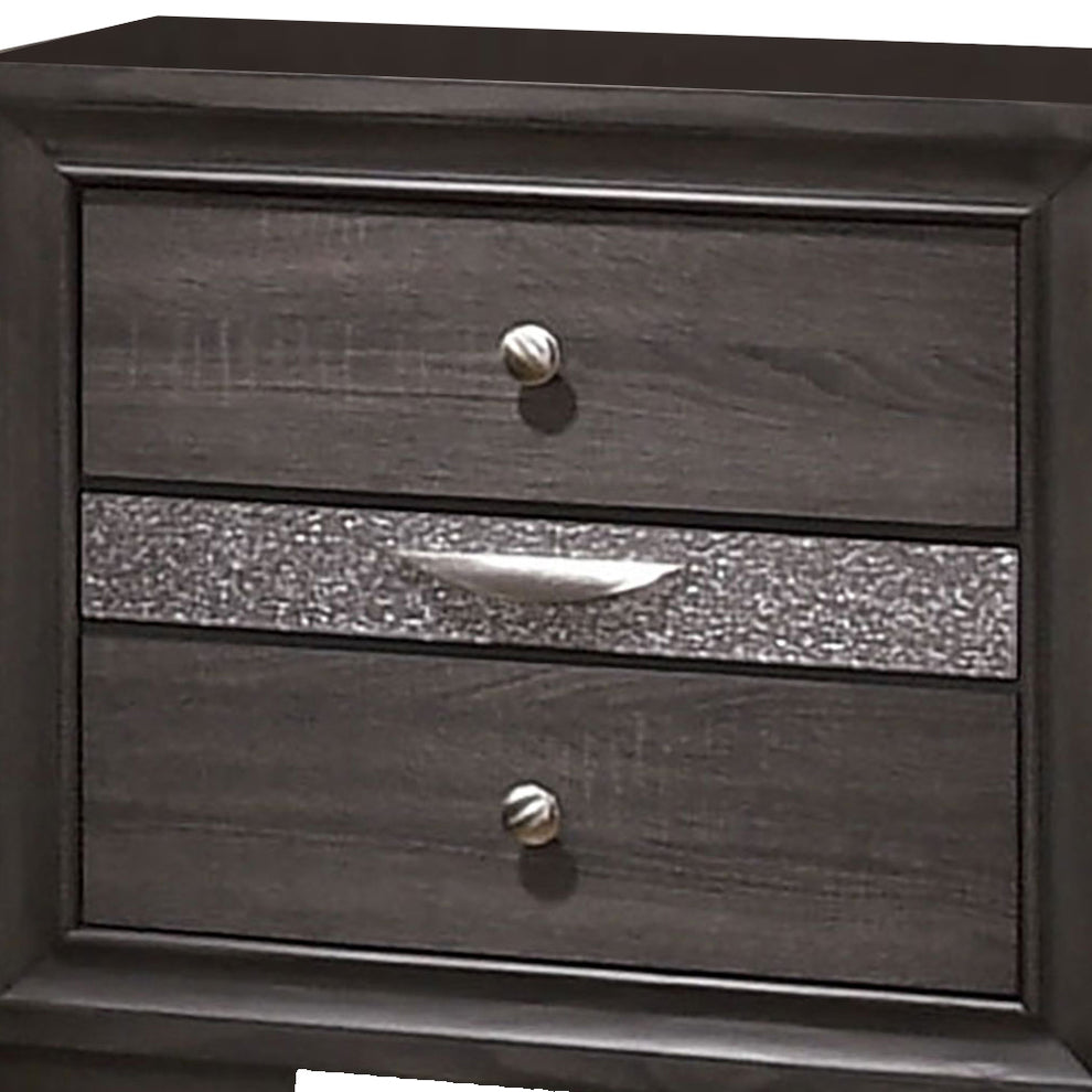 Wooden Nightstand With 2 Drawers And 1 Jewelry Drawer, Gray And Silver By Benzara | Nightstands |  Modishstore  - 2