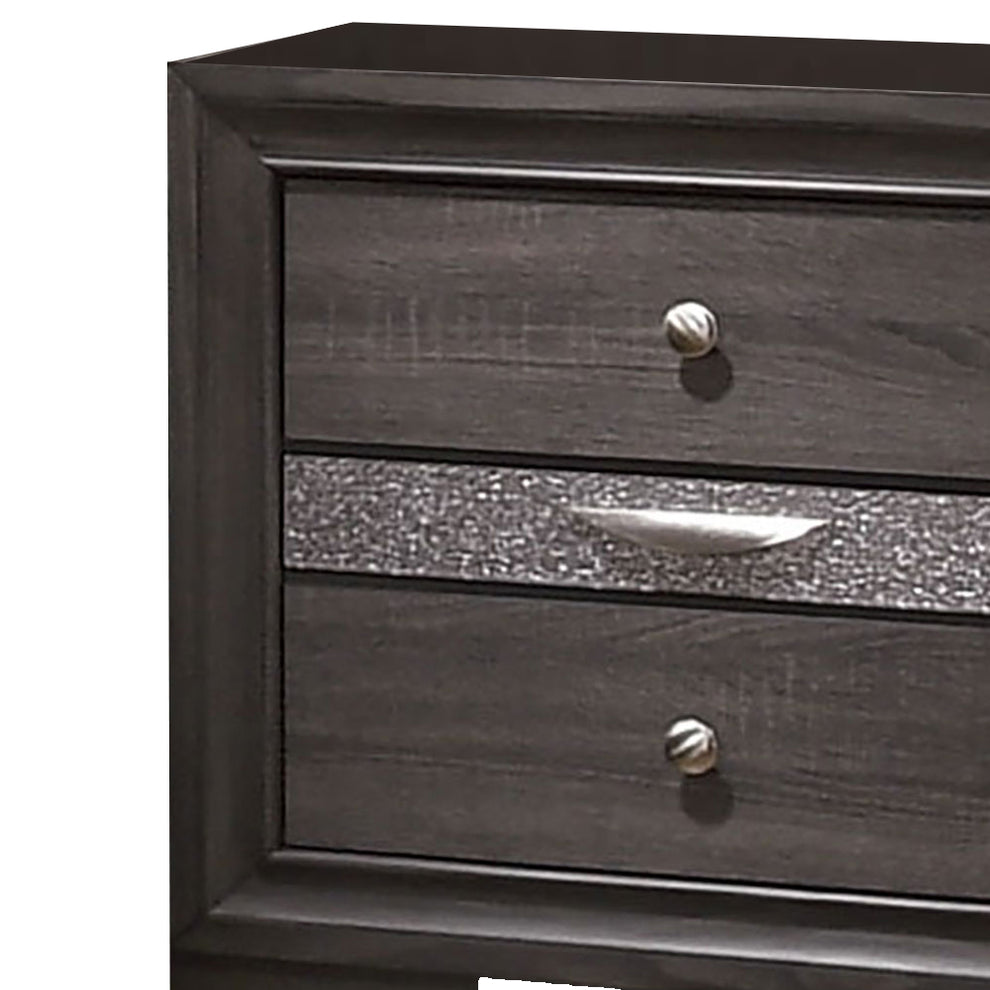 Wooden Nightstand With 2 Drawers And 1 Jewelry Drawer, Gray And Silver By Benzara | Nightstands |  Modishstore  - 3