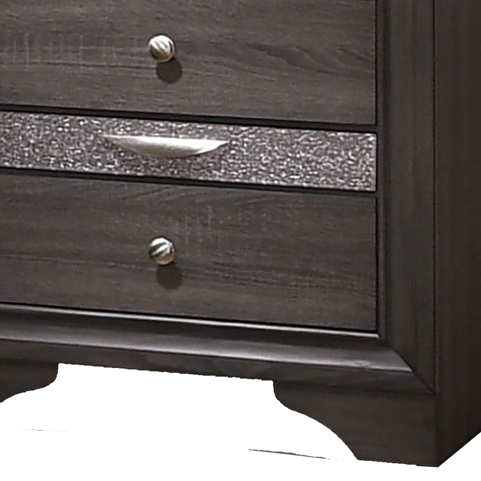 Wooden Nightstand With 2 Drawers And 1 Jewelry Drawer, Gray And Silver By Benzara | Nightstands |  Modishstore  - 4