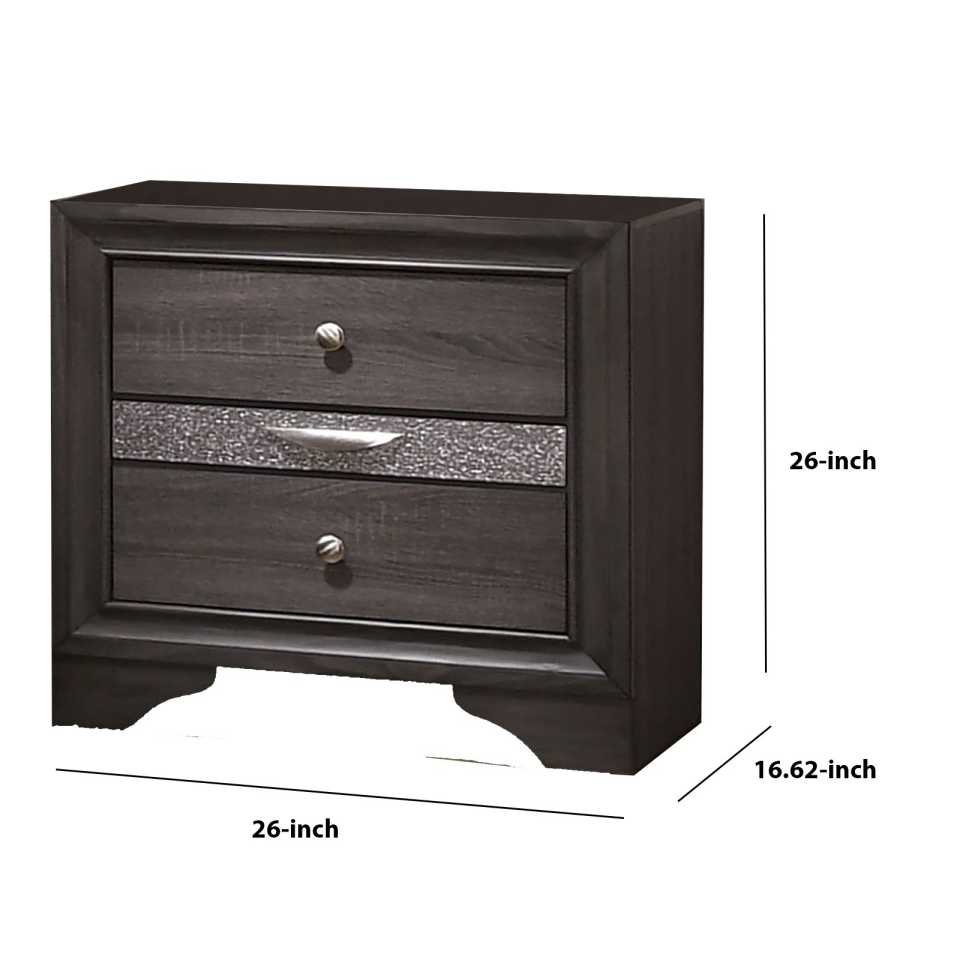Wooden Nightstand With 2 Drawers And 1 Jewelry Drawer, Gray And Silver By Benzara | Nightstands |  Modishstore  - 5