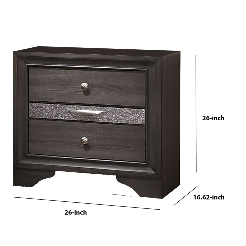 Wooden Nightstand With 2 Drawers And 1 Jewelry Drawer, Gray And Silver By Benzara | Nightstands |  Modishstore  - 6
