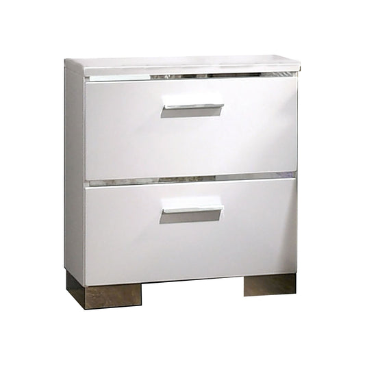 Wood And Metal Nightstand With 2 Drawers, White And Silver By Benzara | Nightstands | Modishstore