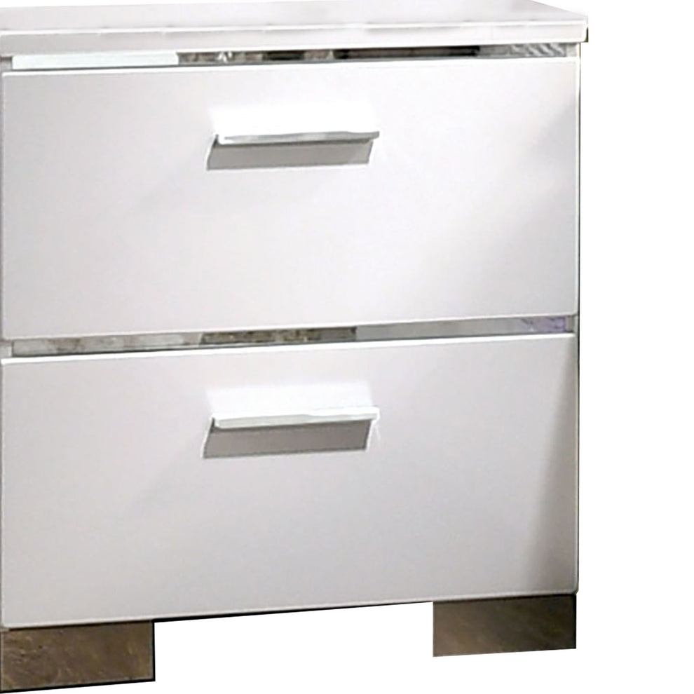 Wood And Metal Nightstand With 2 Drawers, White And Silver By Benzara | Nightstands | Modishstore - 4