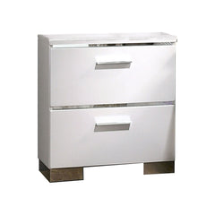 Wood And Metal Nightstand With 2 Drawers,  White And Silver By Benzara
