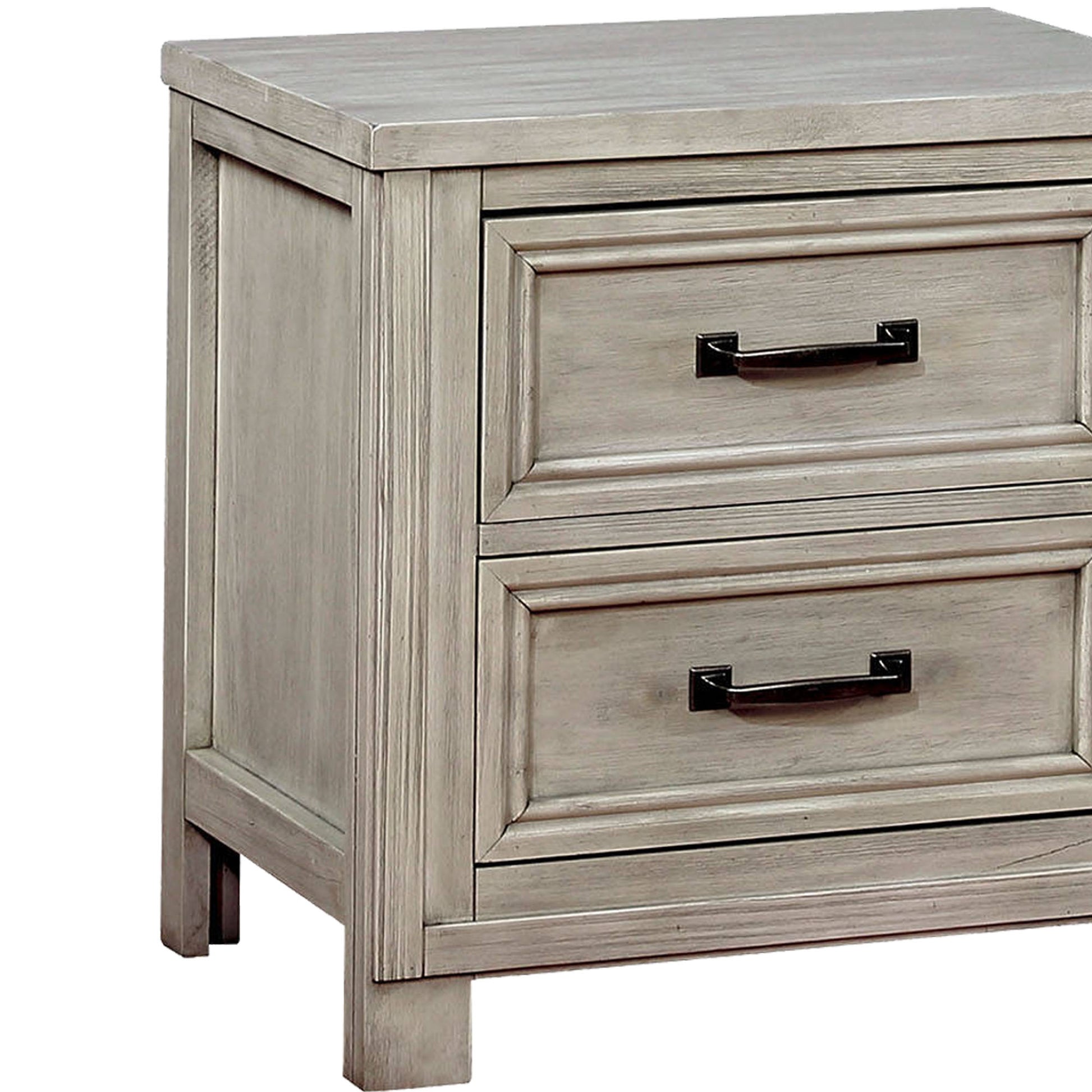Transitional 2 Drawer Wooden Nightstand With Molded Trim,Antique White By Benzara | Nightstands | Modishstore - 3