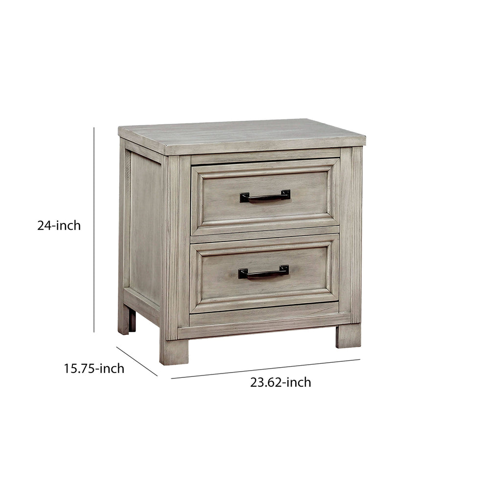 Transitional 2 Drawer Wooden Nightstand With Molded Trim,Antique White By Benzara | Nightstands | Modishstore - 5
