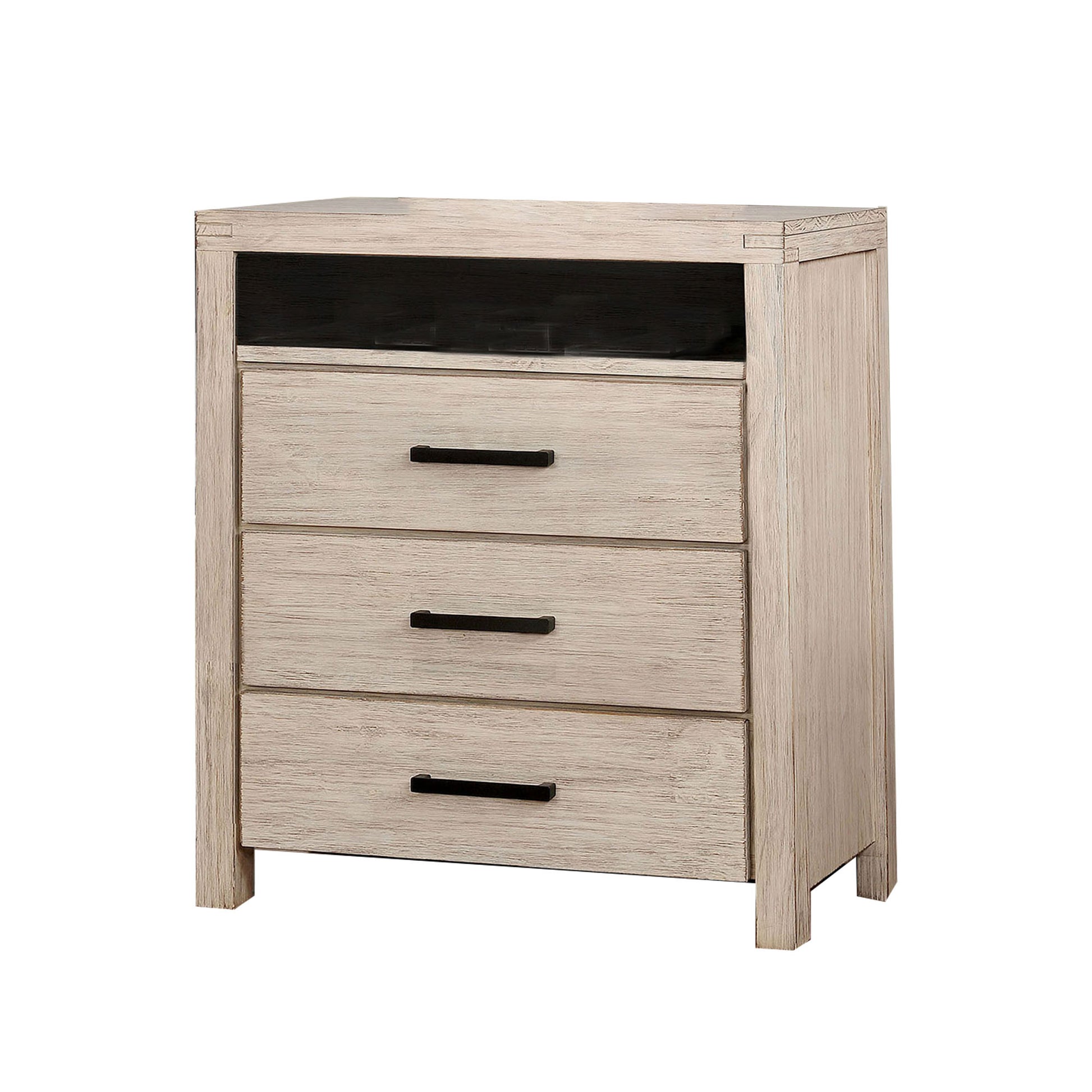 3 Drawer Rustic Style Media Chest With Open Compartment, White By Benzara | Cabinets |  Modishstore 