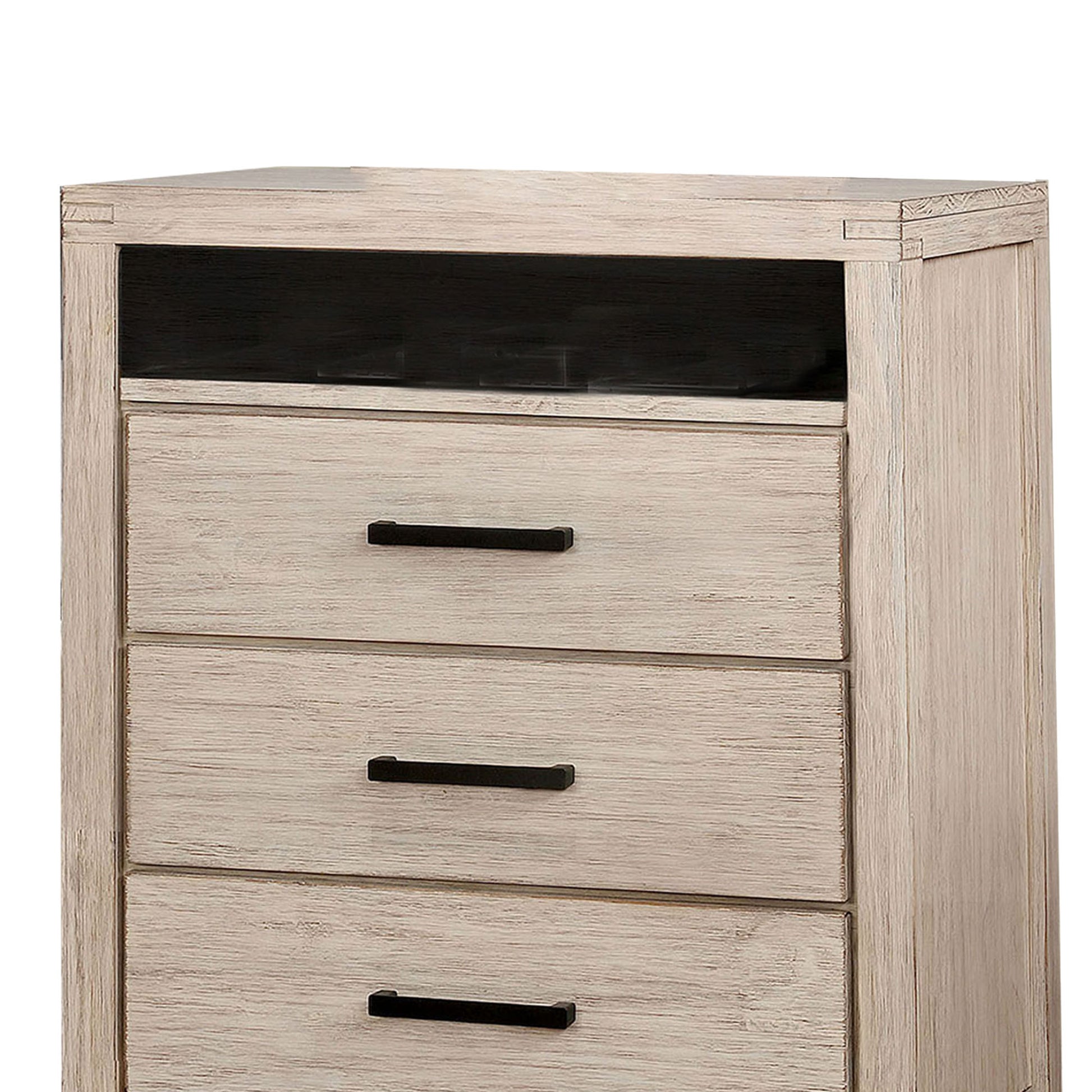 3 Drawer Rustic Style Media Chest With Open Compartment, White By Benzara | Cabinets |  Modishstore  - 4