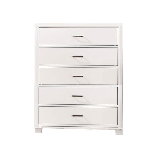 Modern Style Wooden Chest With 5 Drawers And Tapered Legs, White By Benzara | Cabinets |  Modishstore 