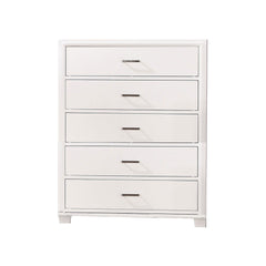 Modern Style Wooden Chest With 5 Drawers And Tapered Legs, White By Benzara