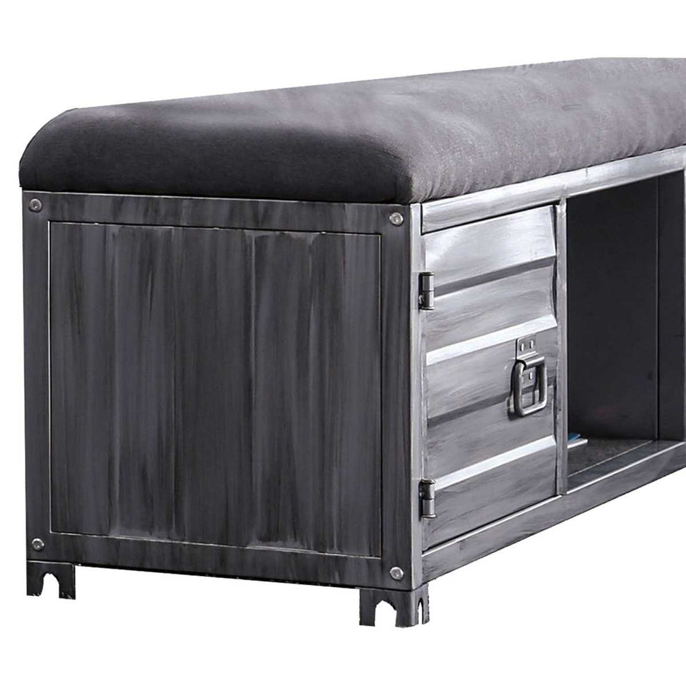 Industrial Cushioned Metal Bench With 2 Cabinets And Open Shelf, Gray By Benzara | Benches |  Modishstore  - 5