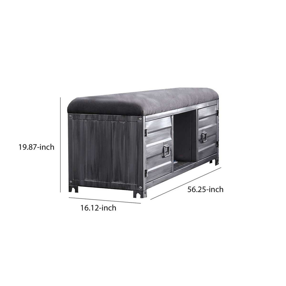 Industrial Cushioned Metal Bench With 2 Cabinets And Open Shelf, Gray By Benzara | Benches |  Modishstore  - 4