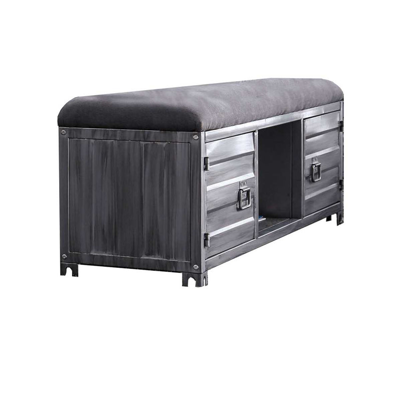 Industrial Cushioned Metal Bench With 2 Cabinets And Open Shelf, Gray By Benzara | Benches |  Modishstore 