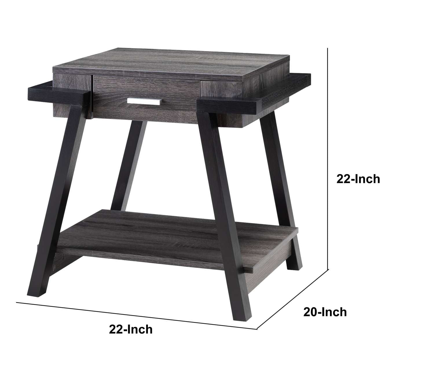 Wooden End Table With Angled Leg Support And 1 Drawer, Black And Gray By Benzara | Side Tables |  Modishstore  - 3