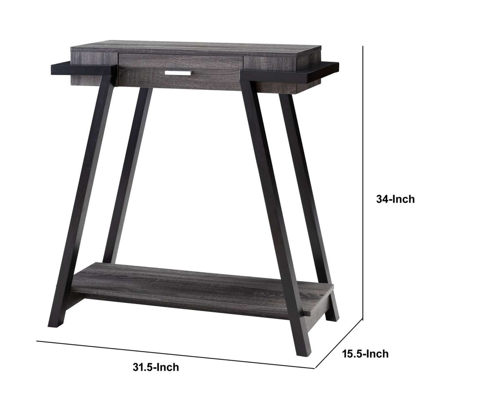 Wooden Console Table With Angled Leg Support And Drawer,Black And Gray By Benzara | Console Tables |  Modishstore  - 3