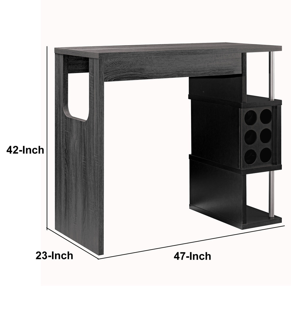 Transitional Style Wooden Bar Table With 3 Tier Side Shelves, Gray By Benzara | Bar Stools & Tables | Modishstore - 5