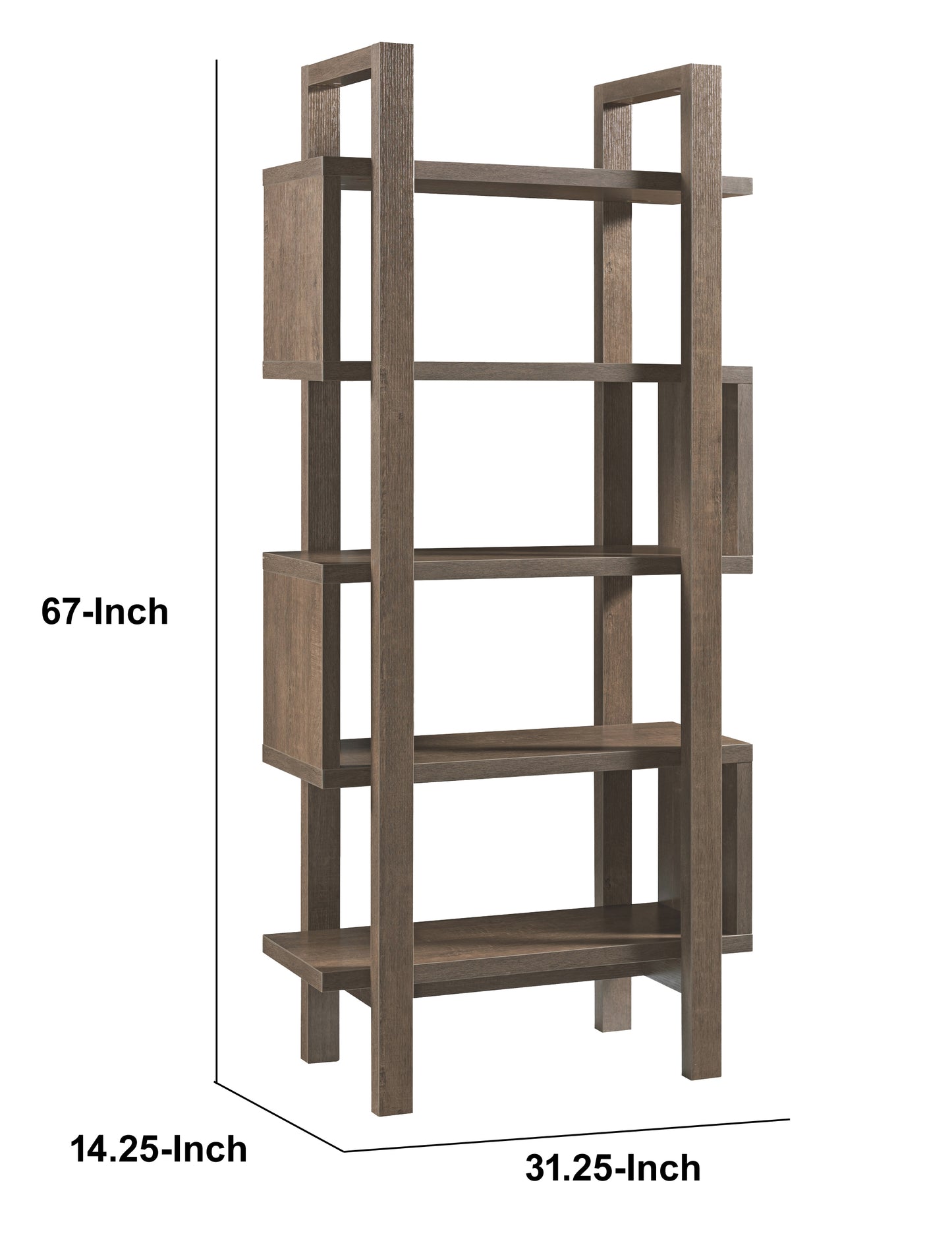 5 Shelf Open Design Wooden Bookcase With Zig Zag Design, Brown By Benzara | Bookcases | Modishstore - 5