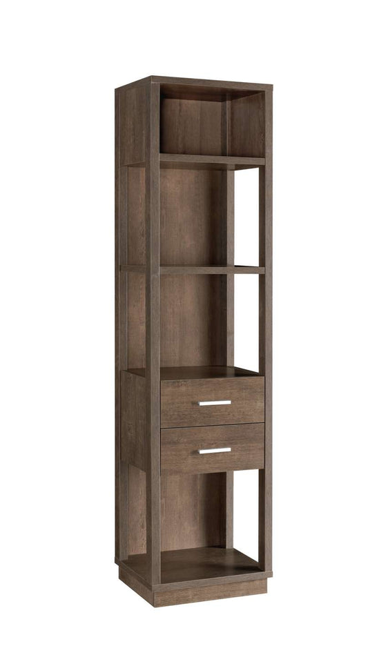 Transitional Wooden Pier With 4 Open Shelves And 2 Drawers, Brown By Benzara | Shelves & Shelving Units |  Modishstore 