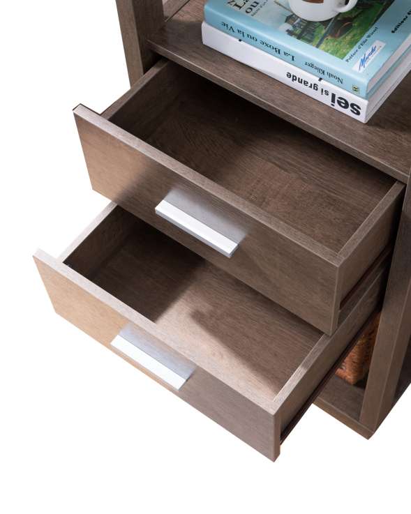 Transitional Wooden Pier With 4 Open Shelves And 2 Drawers, Brown By Benzara | Shelves & Shelving Units |  Modishstore  - 2