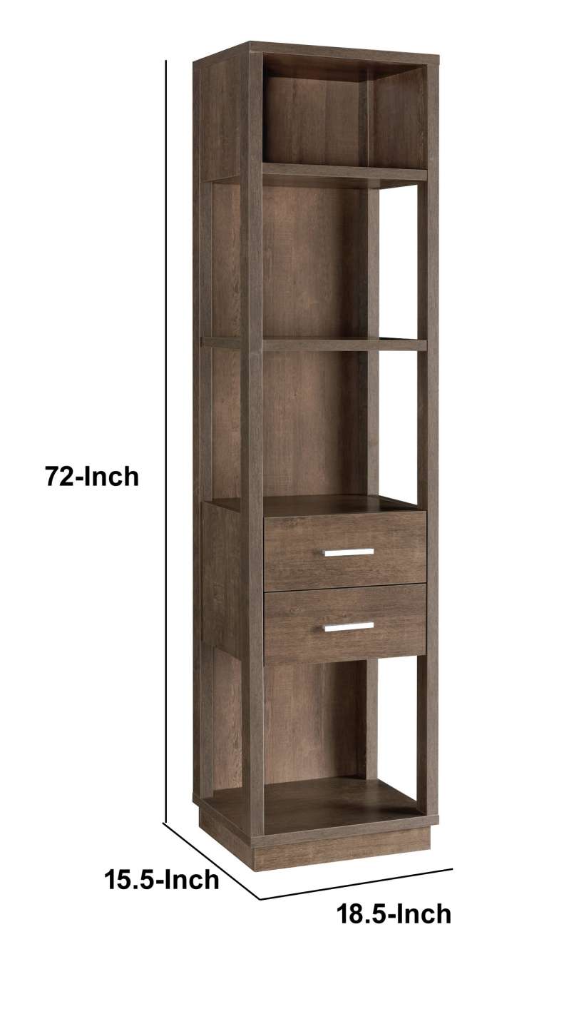 Transitional Wooden Pier With 4 Open Shelves And 2 Drawers, Brown By Benzara | Shelves & Shelving Units |  Modishstore  - 3