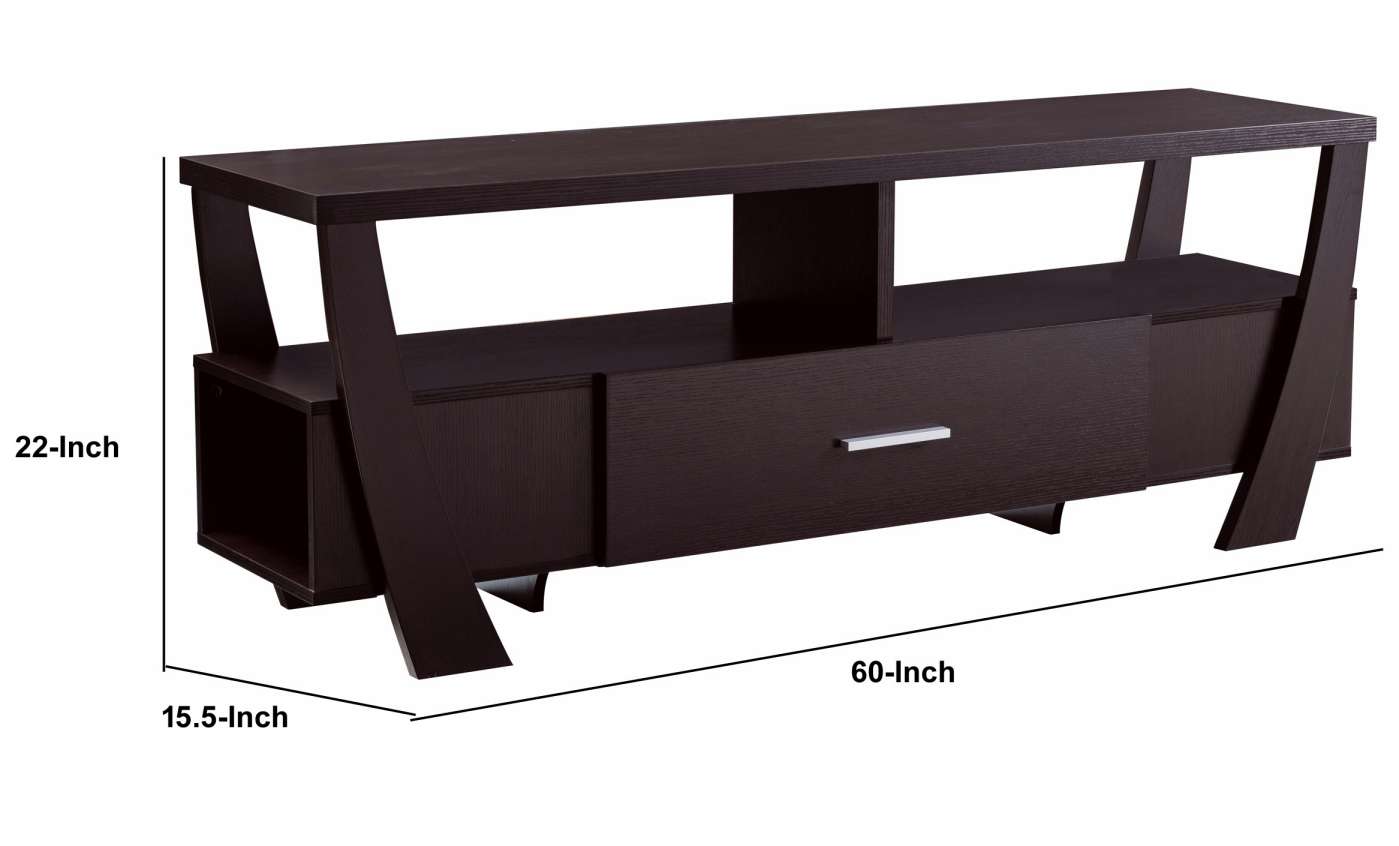 Modern Style Tv Stand With 2 Open Shelves And 2 Side Shelves, Brown By Benzara | Cabinets |  Modishstore  - 4