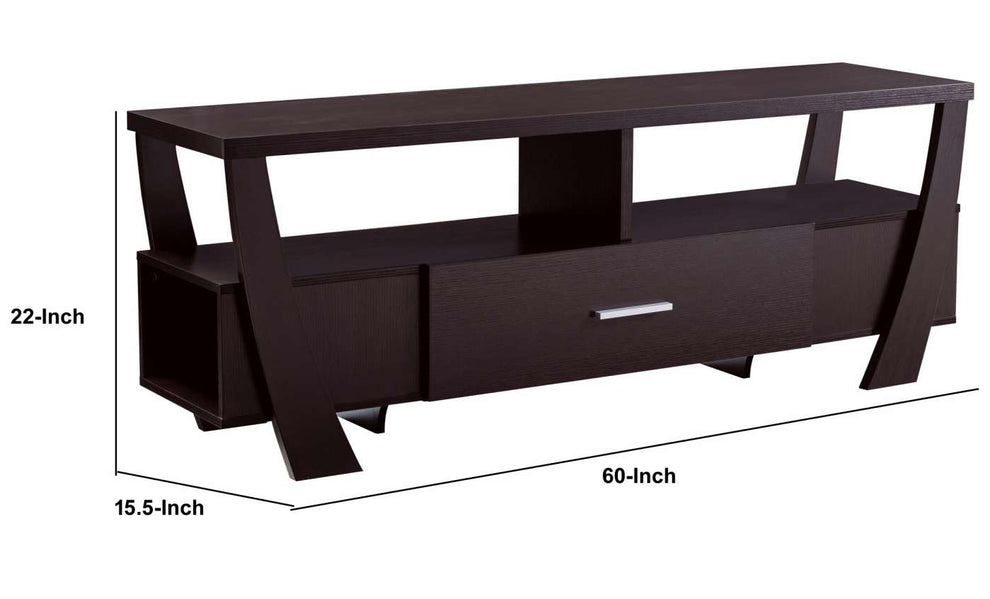 Modern Style Tv Stand With 2 Open Shelves And 2 Side Shelves, Brown By Benzara | Cabinets |  Modishstore  - 4