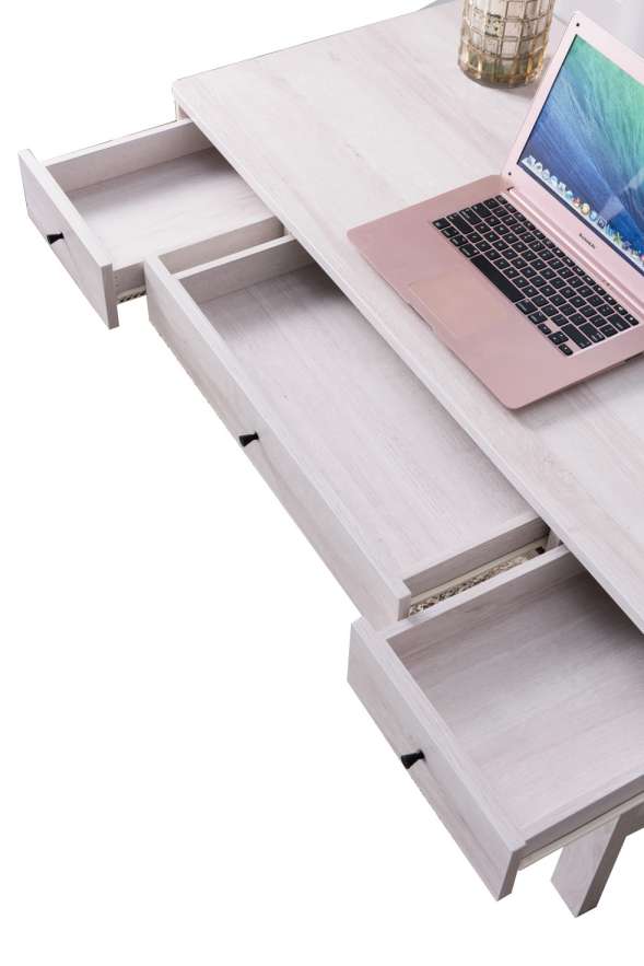 3 Drawer Rectangular Wooden Desk With Block Leg Support, White By Benzara | Desks |  Modishstore  - 4