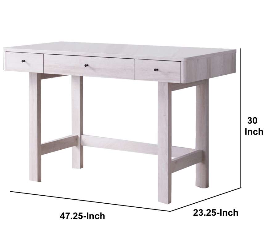 3 Drawer Rectangular Wooden Desk With Block Leg Support, White By Benzara | Desks |  Modishstore  - 2