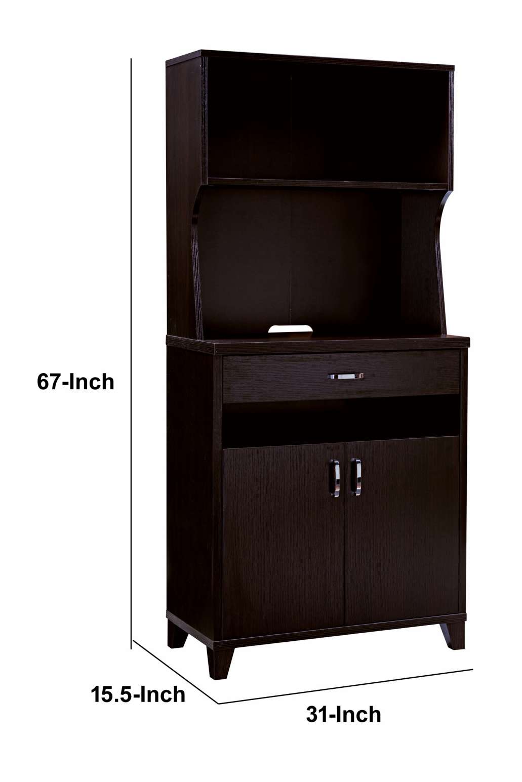 Wooden 2 Door Bakers Cabinet With 3 Open Shelves And 1 Drawer, Brown By Benzara | Cabinets |  Modishstore  - 4