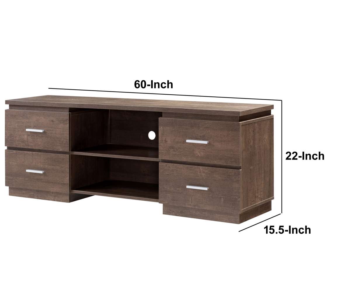 Transitional Wooden Tv Stand With 2 Open Shelves And 4 Drawers, Brown By Benzara | Cabinets |  Modishstore  - 3