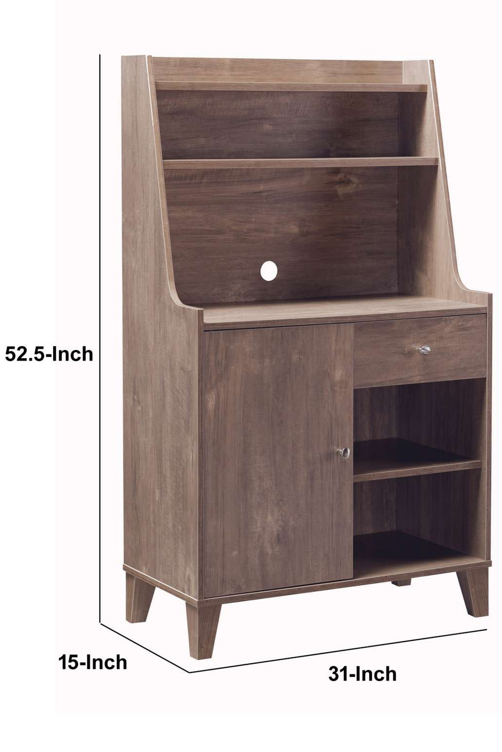 Wooden 1 Door Bakers Cabinet With 2 Top Shelves And 1 Drawer, Brown By Benzara | Cabinets |  Modishstore  - 3