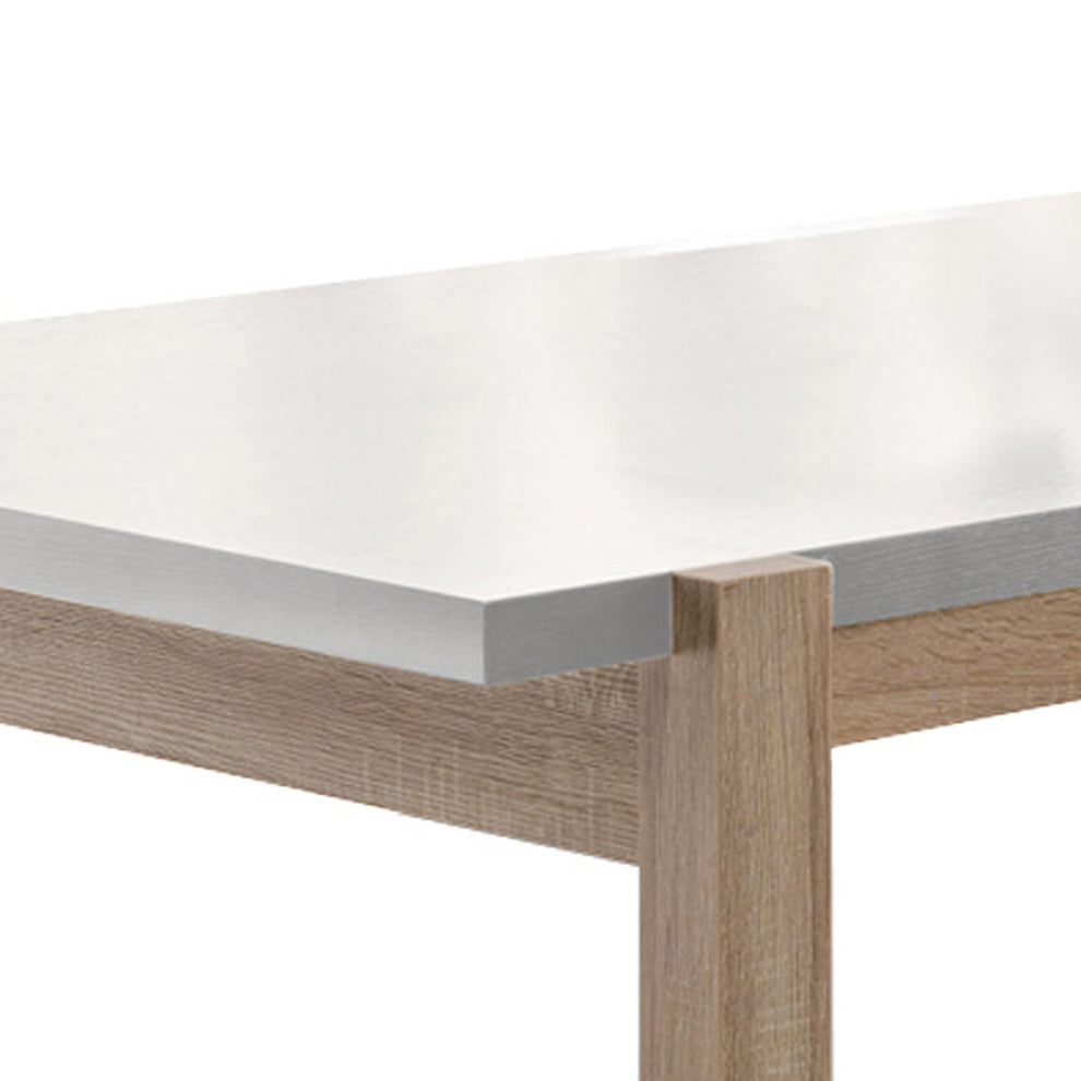 Rectangular Wooden Dining Table With Straight Legs, White And Brown By Benzara | Dining Tables | Modishstore - 2