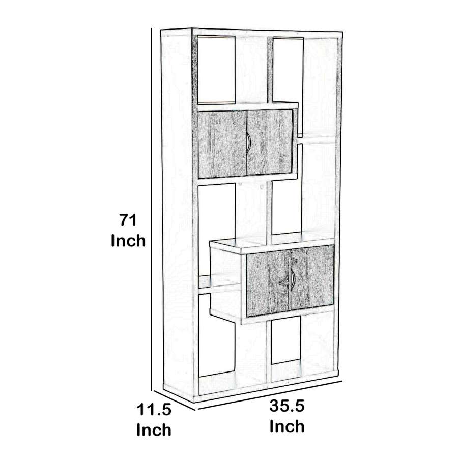 Wooden Bookcase With 4 Doors And 6 Shelves, Black And Distressed Gray By Benzara | Bookcases |  Modishstore  - 2