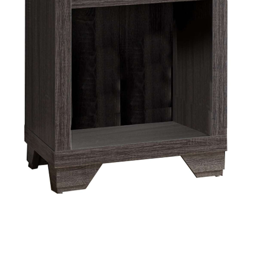Wooden Media Tower With 2 Drawers And 3 Shelves, Distressed Gray By Benzara | Shelves & Shelving Units |  Modishstore  - 5