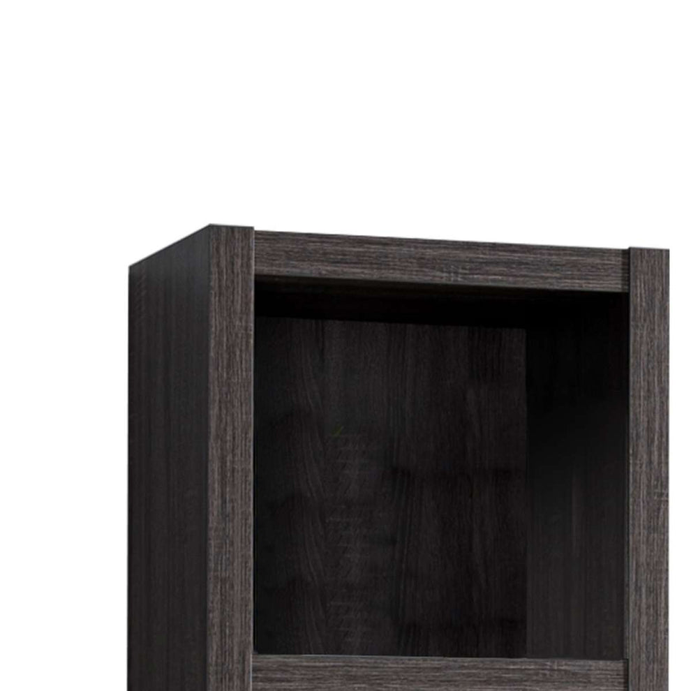 Wooden Media Tower With 2 Drawers And 3 Shelves, Distressed Gray By Benzara | Shelves & Shelving Units |  Modishstore  - 4