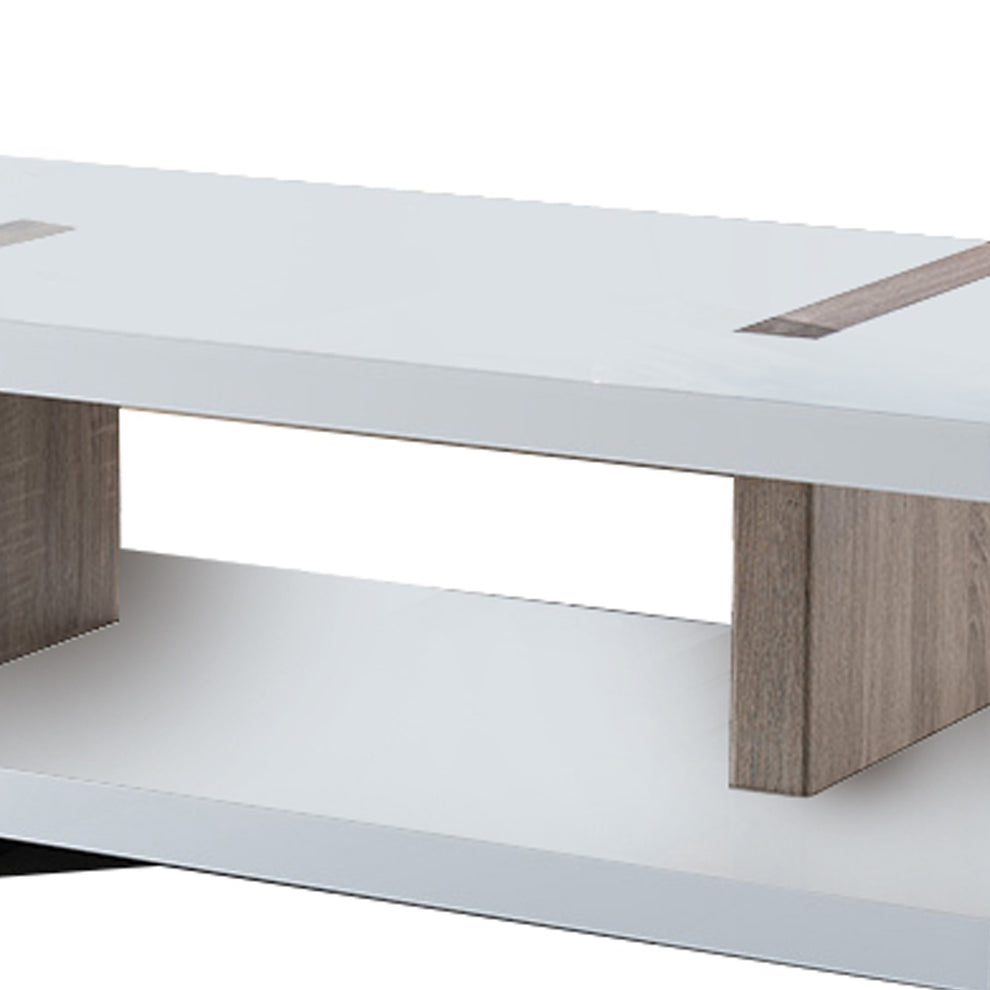 Rectangular Wooden Coffee Table With Sled Base, White And Brown By Benzara | Coffee Tables | Modishstore - 2