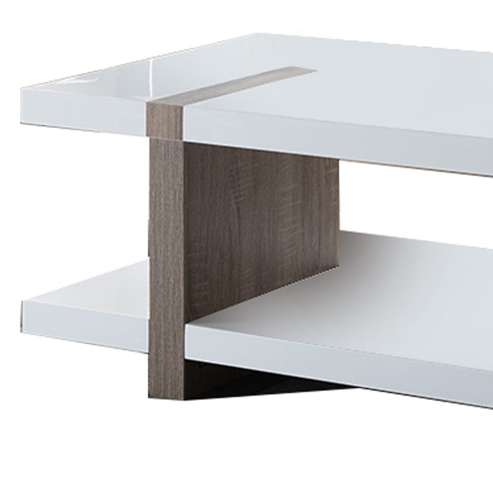 Rectangular Wooden Coffee Table With Sled Base, White And Brown By Benzara | Coffee Tables | Modishstore - 4