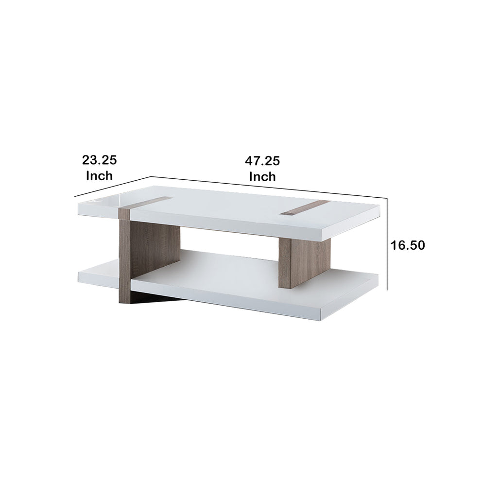 Rectangular Wooden Coffee Table With Sled Base, White And Brown By Benzara | Coffee Tables | Modishstore - 5