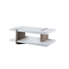 Rectangular Wooden Coffee Table With Sled Base, White And Brown By Benzara