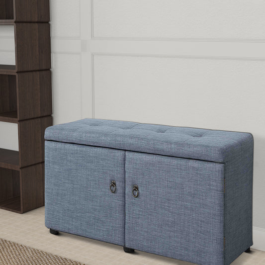 Fabric Upholstered Shoe Storage Bench With Button Tufted Seating, Blue By Benzara | Benches |  Modishstore 