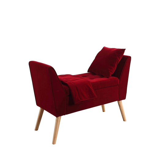 Button Tufted Wooden Storage Bench With Pillow And Blanket, Red By Benzara | Benches |  Modishstore 