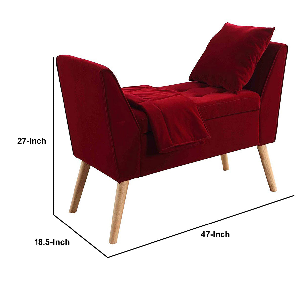 Button Tufted Wooden Storage Bench With Pillow And Blanket, Red By Benzara | Benches |  Modishstore  - 2