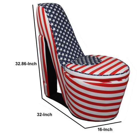 Wooden High Heel Shaped Storage Chair With Flag Print, Multicolor By Benzara | Accent Chairs |  Modishstore  - 5