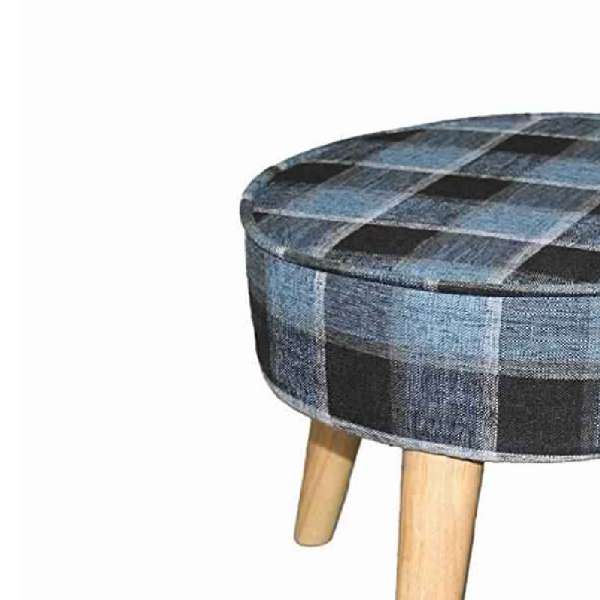 Fabric Upholstered Wooden Footstool With Dowel Legs, Blue And Brown By Benzara | Stools |  Modishstore  - 3