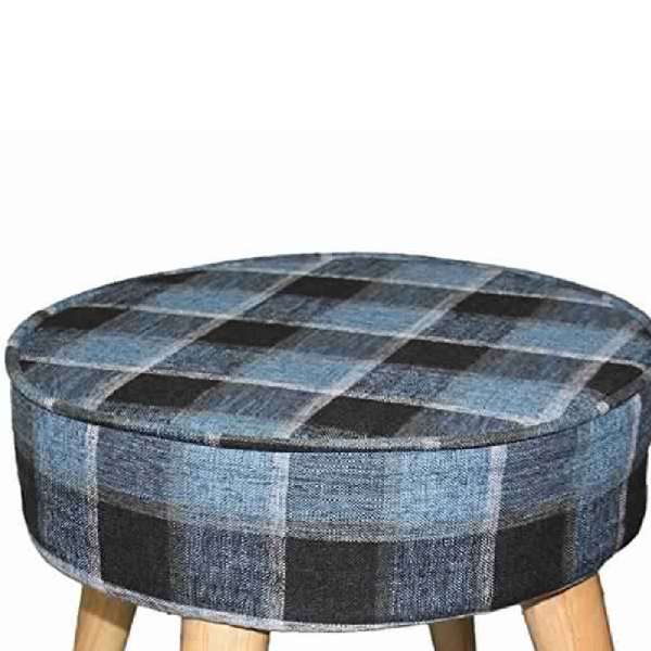 Fabric Upholstered Wooden Footstool With Dowel Legs, Blue And Brown By Benzara | Stools |  Modishstore  - 4