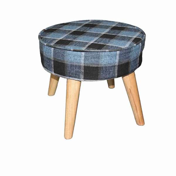 Fabric Upholstered Wooden Footstool With Dowel Legs, Blue And Brown By Benzara | Stools |  Modishstore 