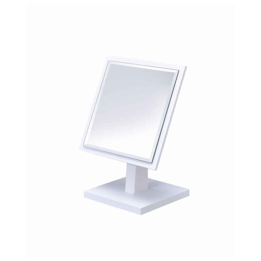 Square Makeup Mirror With Wooden Pedestal Base, White And Silver By Benzara | Mirrors |  Modishstore 