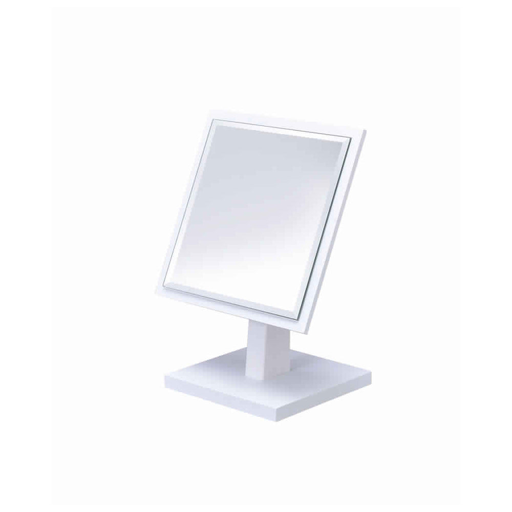 Square Makeup Mirror With Wooden Pedestal Base, White And Silver By Benzara | Mirrors |  Modishstore 